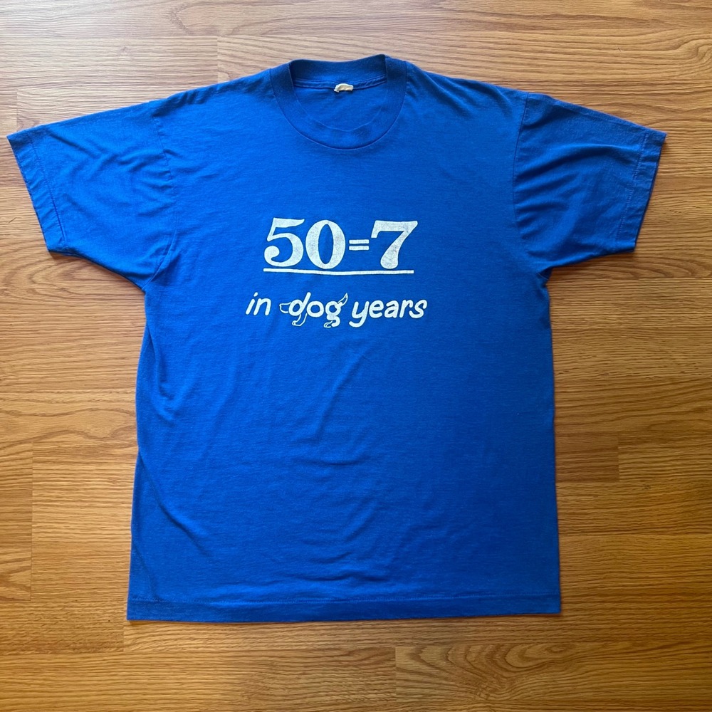 Vintage Screen Stars 50=7 In Dog Years T-Shirt XL Blue Single Stitch Humor Tee